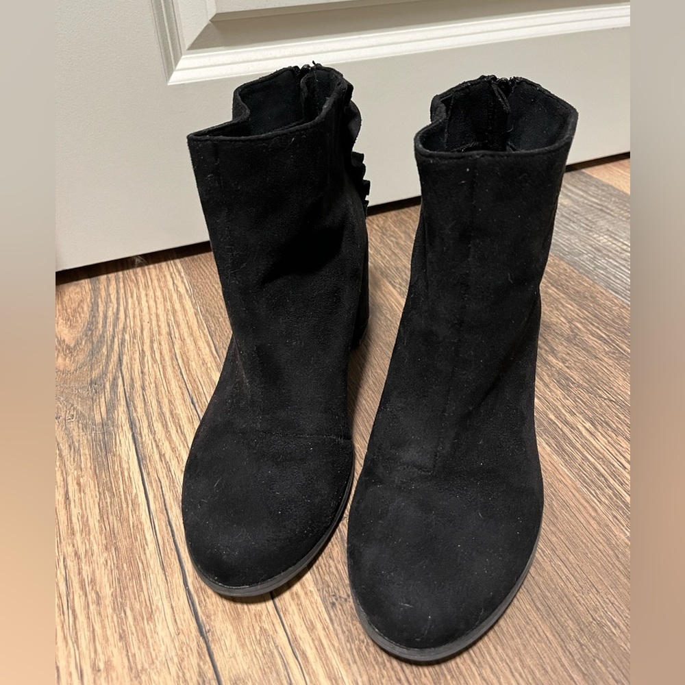 Torrid black faux suede ruffle boots